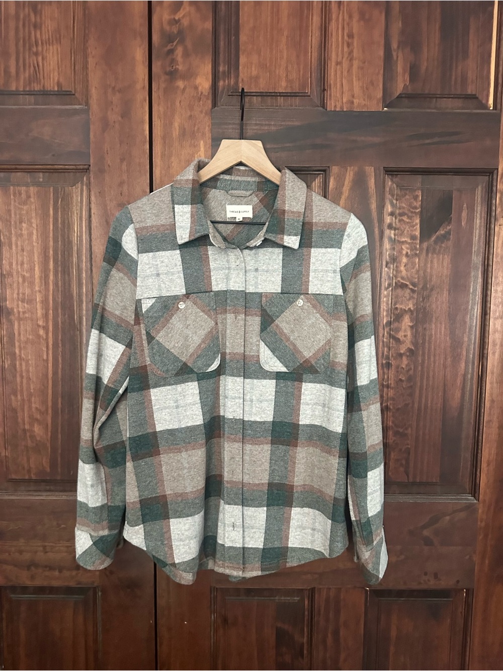 Thread & Supply Gray, Green & Brown Plaid Button-Up Shirt